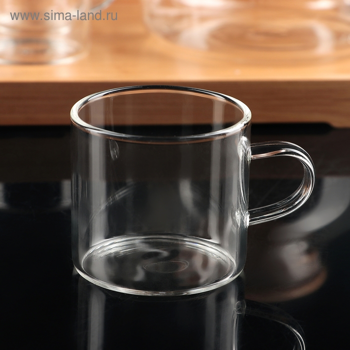 Чайный набор на деревянной подставке «Эко», 7 предметов: чайник стеклянный с ситом 900 мл, кружки 6 шт, 100 мл