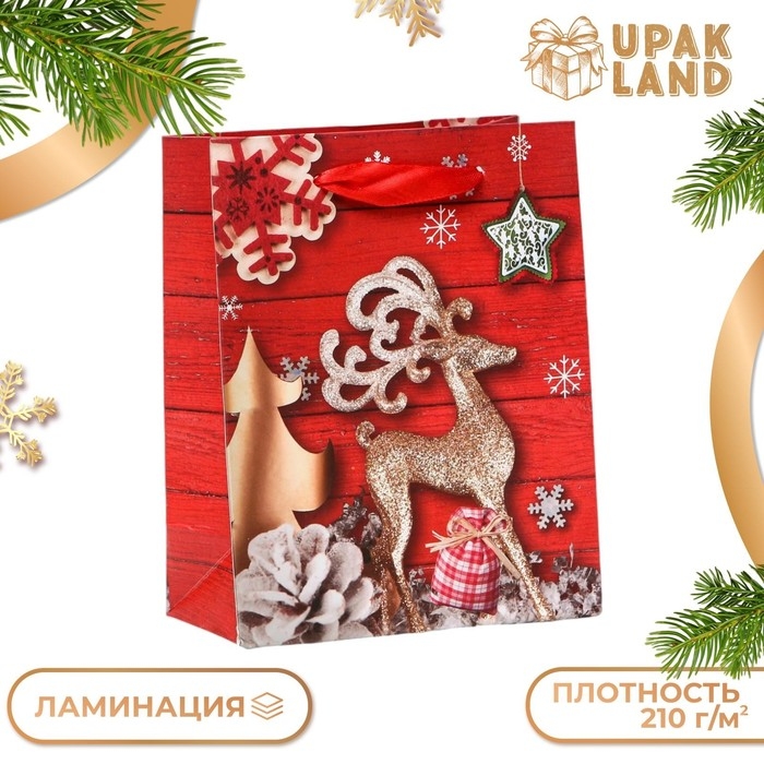 Пакет ламинированный  Пакет ламинированный "Новогодний олень", 11,5 x 14,5 x 6 см