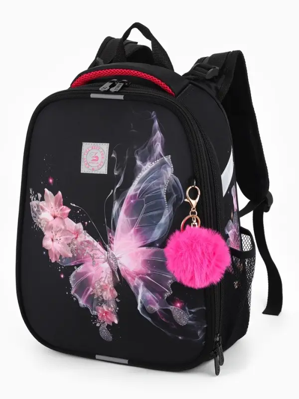 Рюкзак школьный для девочки &laquo;Бабочка&raquo;, Stavia, эргономичная спинка, 30&times;16&times;38 см, чёрный