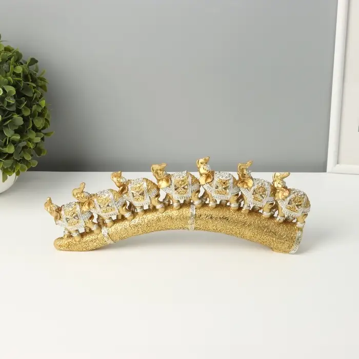 Фигурка полистоун &laquo;Семь золотых слонов на золотом бивне&raquo;, 11.5&times;29.5&times;3.8 см