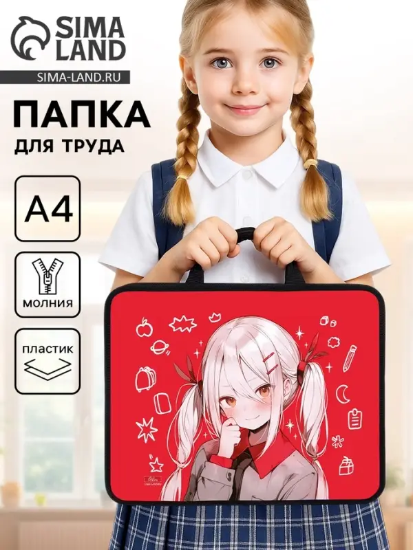 Папка для труда, А4, пластиковая, 33&times;26&times;7.5 см &laquo;Аниме девочка&raquo;