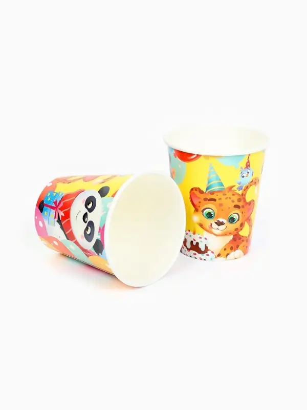 Стакан одноразовый бумажный «С Днём рождения, весёлые зверята», желтый, 250 мл Стакан одноразовый бумажный «С Днём рождения, весёлые зверята», желтый, 250 мл