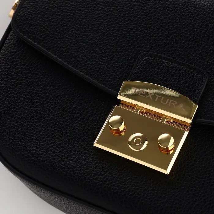 Сумка женская мессенджер TEXTURA на клапане, 23&times;6&times;15 см, чёрная