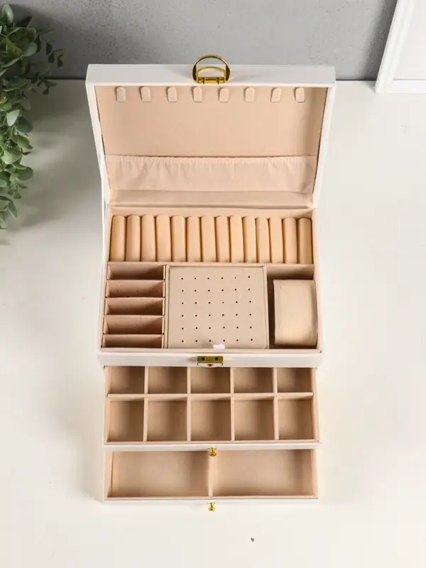 Шкатулка кожзам для украшений 3 яруса, цвет белый 23*17,5*13,5 см Шкатулка кожзам для украшений 3 яруса, цвет белый 23*17,5*13,5 см