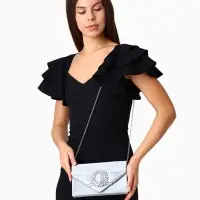 Сумка-клатч женская вечерняя на магните, на цепочке, с декоративной пряжкой, серебристая