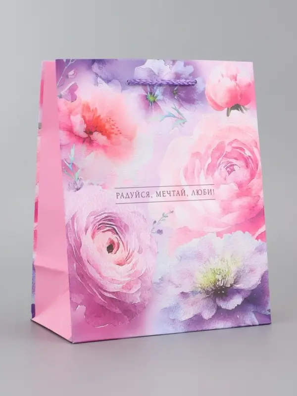 Пакет подарочный ламинированный, "Цветочное ассорти" 18 х 22,3 х 10 см