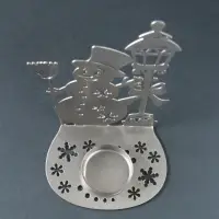 Подсвечник новогодний "Снеговик" серебряный 7,5х10,7х15 см