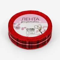 Лента новогодняя, декоративная &laquo;Крупная клетка&raquo;, 25 мм, 9&plusmn;0.5 м, красная