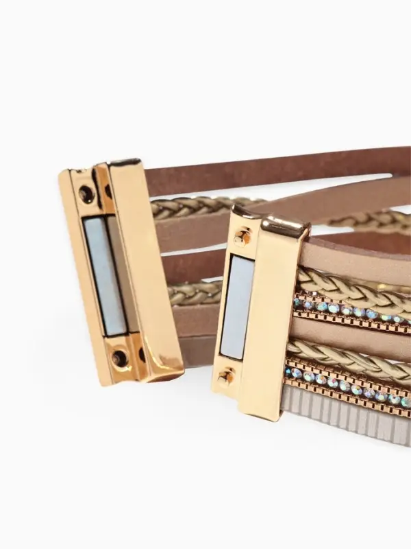 Браслет кожаный на магните &laquo;Гоби&raquo;, L=19.5 см, белый, бежевый в золоте