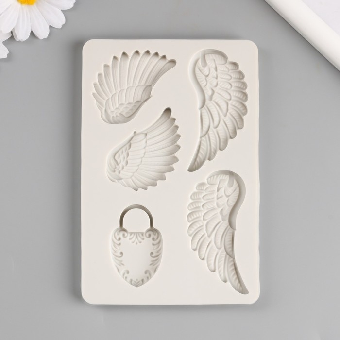 Молд силикон Молд силикон "Крылья и замок-сердечко" 5 предметов 14,8х10х1 см