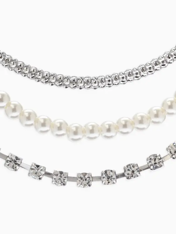 Чокеры &laquo;Стиль&raquo;, набор 3 шт. бусины №8, со стразами, тянется, 35 + удлинитель 5 см, белый в серебре