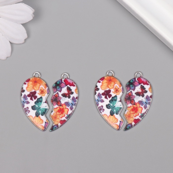 Декор для творчества металл, эмаль Декор для творчества металл, эмаль "Сердце с бабочками" набор 2 шт 3х2,8 см