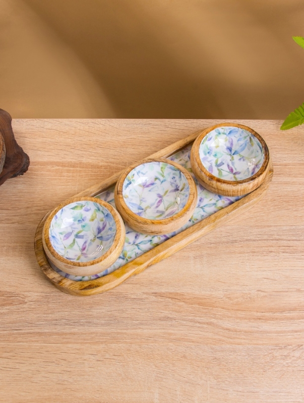 Набор розеток на подносе  Набор розеток на подносе "Оттенки сирени" (3 шт) дерево манго 33,5х13х6,5 см