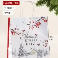 Пакет подарочный крафтовый &laquo;Уютного нового года&raquo;, 22&times;25&times;12 см