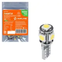 Лампочка светодиод. W5W (T10) PLUS, 6000K (Белый), 12В, 1.7Вт, 5LED, Поляр., Обманка