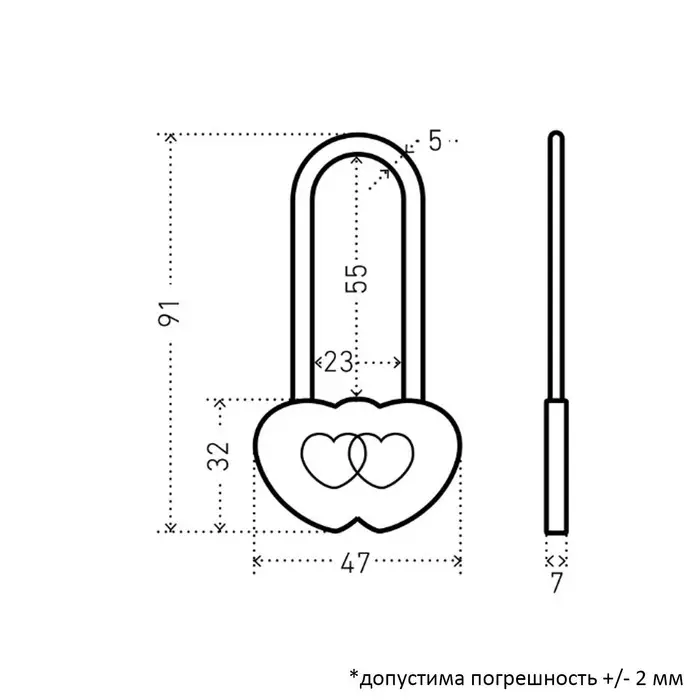 Замок навесной &laquo;АЛЛЮР&raquo; Сердечко, 240&times;24 мм, 2 ключа, латунь