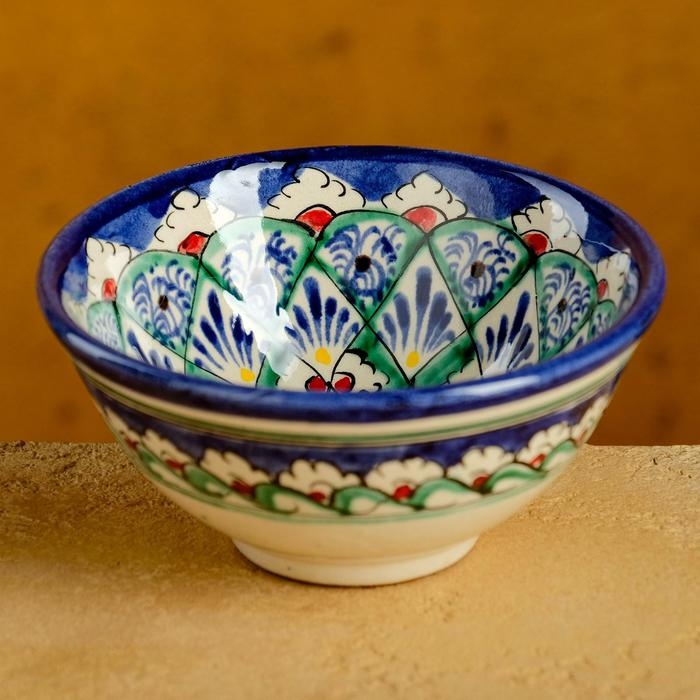 Пиала чайная Риштанская керамика  Пиала чайная Риштанская керамика "Узоры" большая, 11 см, микс