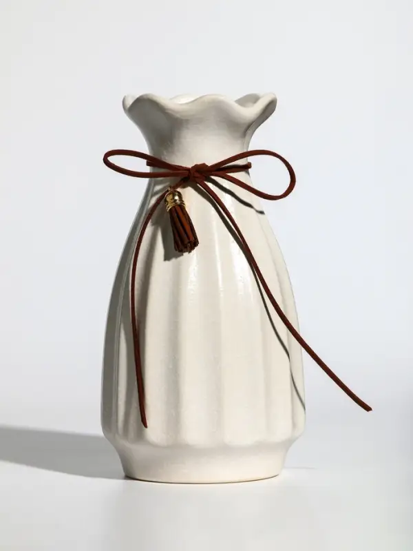 Ваза керамика настольная Ваза керамика настольная "Шерон" полосы шнур, 19,5х10х7,5 см, белый