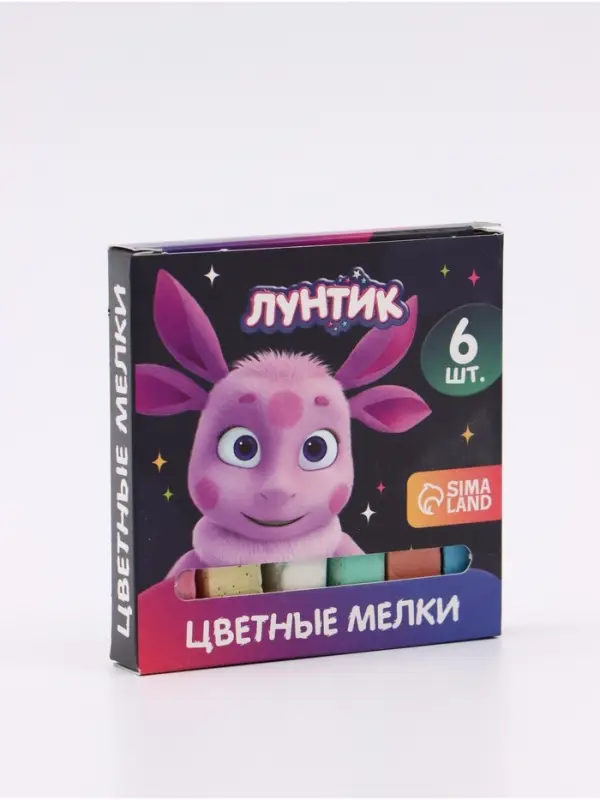 Мелки цветные для асфальта и школьной доски, 6 штук, 6 цветов, &laquo;Лунтик в космосе&raquo;