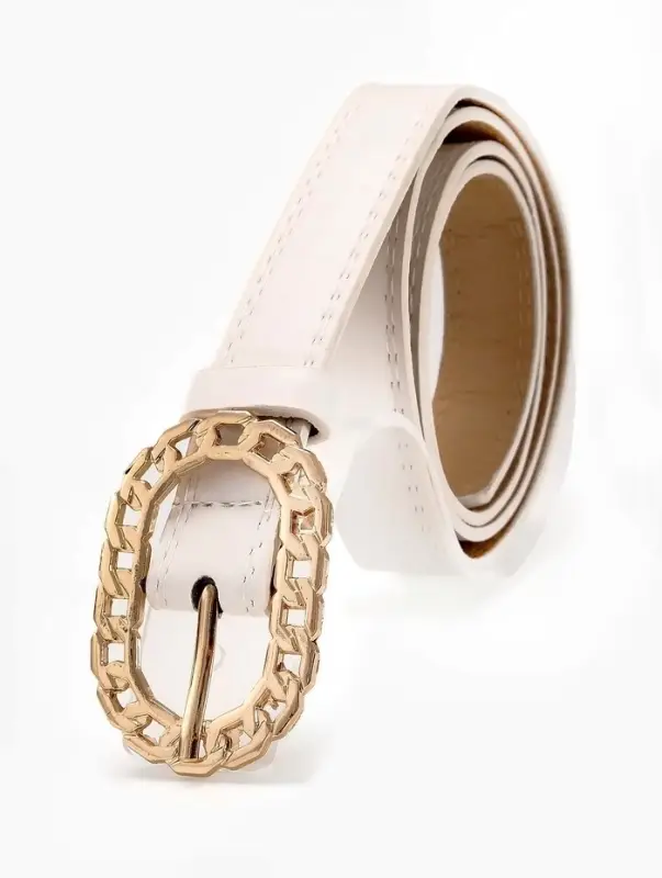 Ремень жен 04-01-01-01, Июнь2503, 2,5*0,3*110 см, без винта, пряж золото, 1 прокол, белый