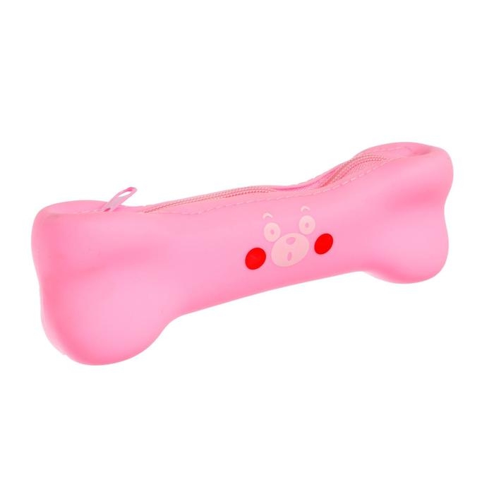 Пенал школьный Пенал школьный "Кость" на молнии, силиконовый, розовый