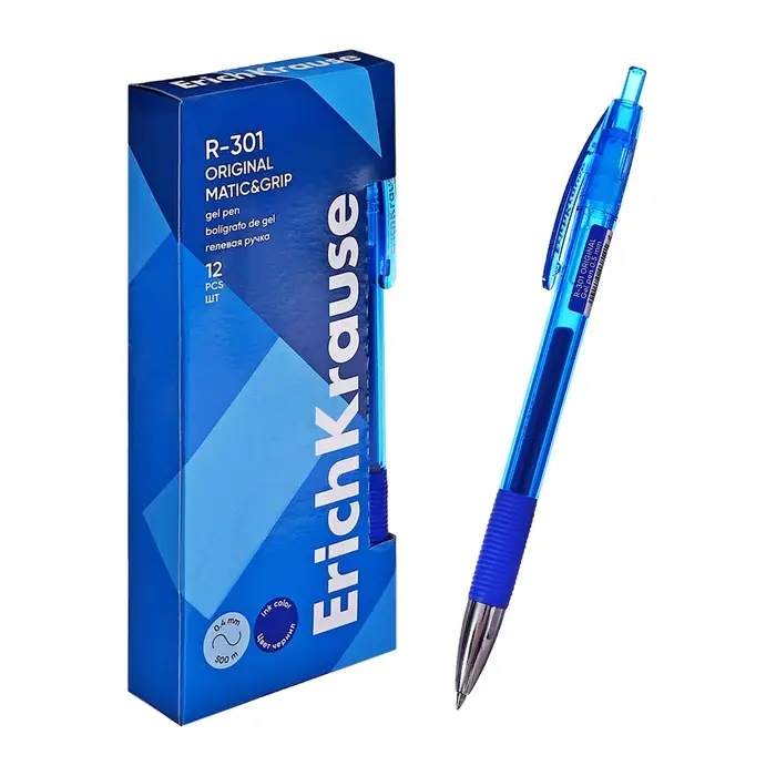 Ручка гелевая автоматическая ErichKrause R-301 Original Gel Matic & Grip, узел 0.5 мм, чернила синие, резиновый держатель, длина линии письма 500 метров Ручка гелевая автоматическая ErichKrause R-301 Original Gel Matic & Grip, узел 0.5 мм, чернила синие, резиновый держатель, длина линии письма 500 метров