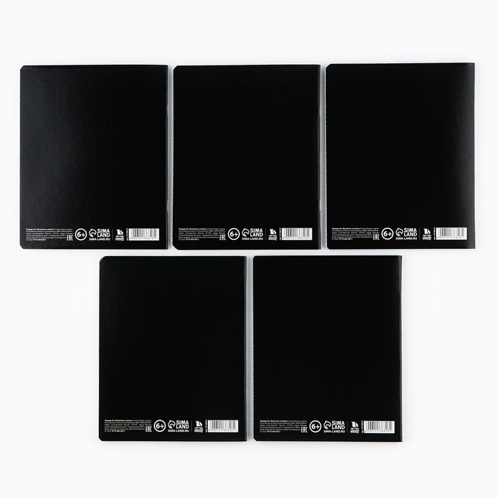 Тетрадь в клетку, 48 листов, А5 на скрепке, внутренний блок №1, софт-тач, уф лак &laquo;Просто черная тетрадь&raquo; МИКС