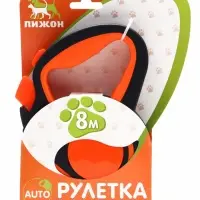 Рулетка &laquo;Пижон&raquo;, 8 м, до 40 кг, трос, светоотражающая, прорезиненная ручка, оранжевая