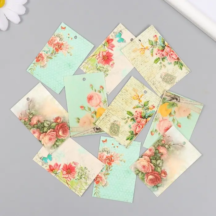 Набор бирок для подарков, цветов «Винтаж», 10 шт. (5 видов), картон, 4×6 см Набор бирок для подарков, цветов «Винтаж», 10 шт. (5 видов), картон, 4×6 см