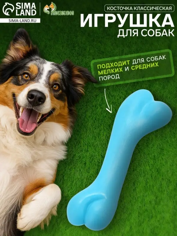 Жевательная игрушка для собак &laquo;Косточка классическая&raquo;, 12.3 с, TPR, голубая