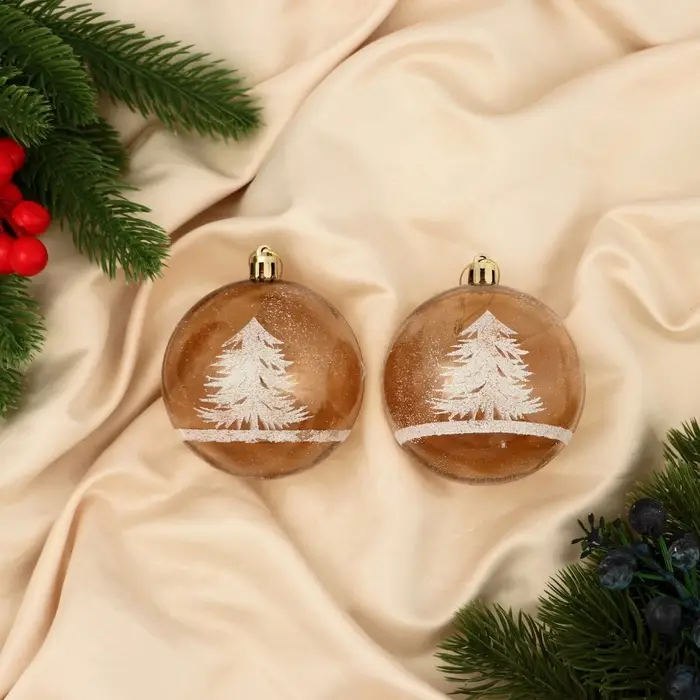 Ёлочные игрушки &laquo;Зимняя сказка&raquo;, шары новогодние, d=8 см, набор 2 шт., бело-коричневый