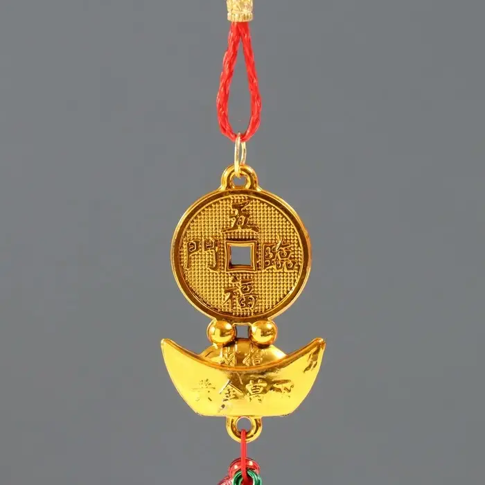 Подвеска пластик, текстиль &laquo;Китайская монета на слитке ямб с арахисом&raquo;, 30 см