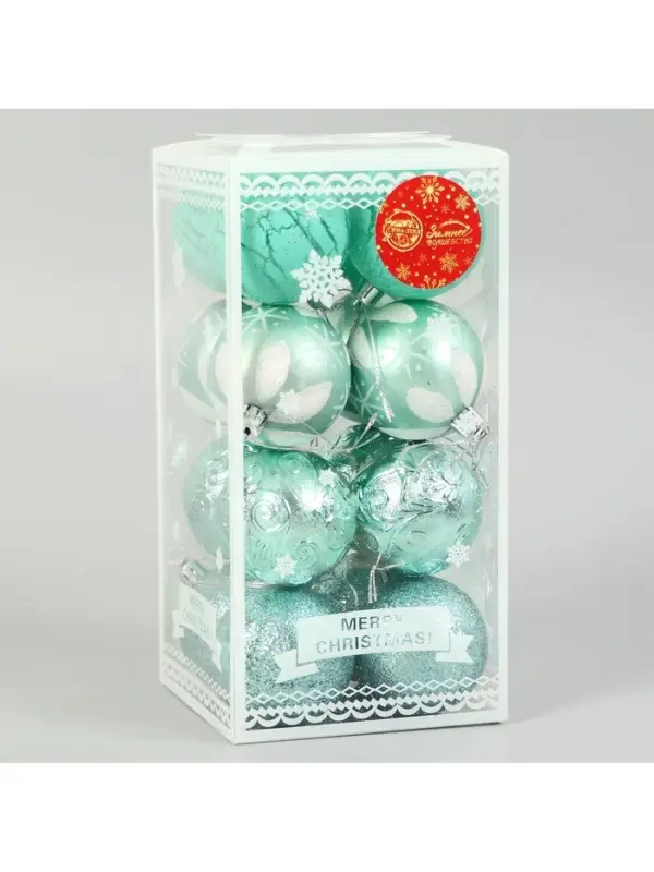 Ёлочные игрушки &laquo;Мелодия&raquo;, шары новогодние, d=6 см, набор 16 шт., узор треск, зелёный