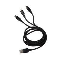 Кабель 3 в 1 Luazon, microUSB/Type-C/Lightning - USB, 2 А, 1 м, оплётка нейлон, черный