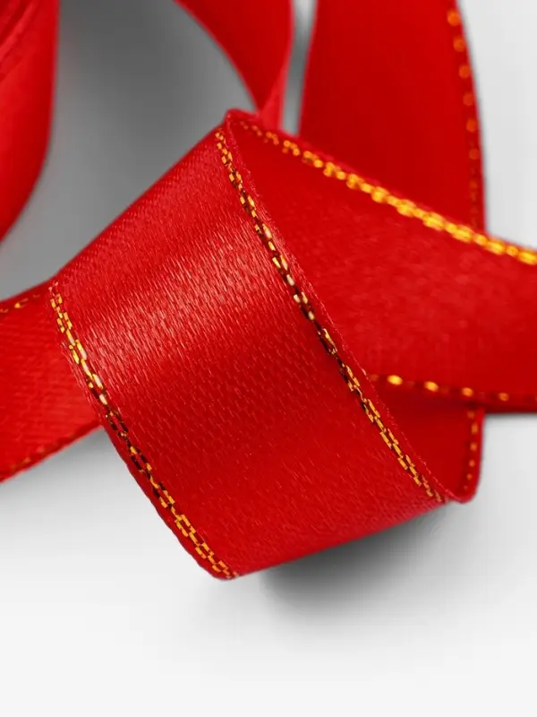 Лента атласная, с золотым люрексом, 15 мм, 23&plusmn;1 м, красная №026