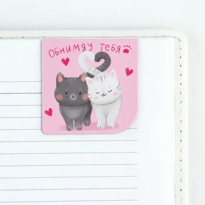 Магнитные закладки 2 шт, 4х4см, на подложке «Котики»