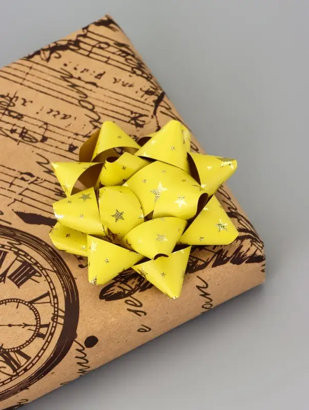 Подарочный Бант - звезда №7.5, металлик с рисунком, для упаковки подарков, набор 8 шт., МИКС