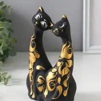 Фигурка керамика &laquo;Коты влюбленные&raquo;, чёрные, 5&times;10&times;17 см
