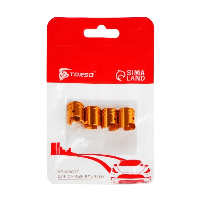 Колпачок на вентиль, TORSO, поршень, золотой, набор 4 шт Колпачок на вентиль, TORSO, поршень, золотой, набор 4 шт