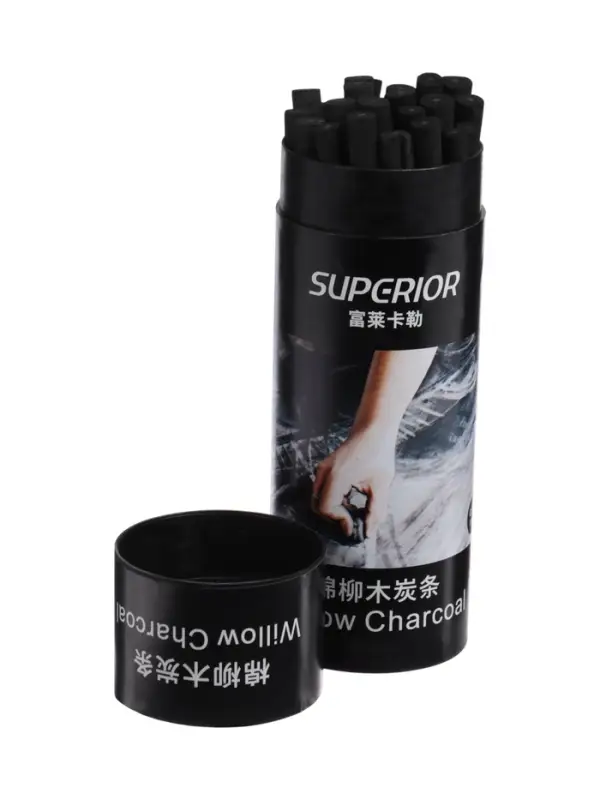 Уголь натуральный 20 штук, d=5-7 мм, в картонном тубусе, черный Уголь натуральный 20 штук, d=5-7 мм, в картонном тубусе, черный