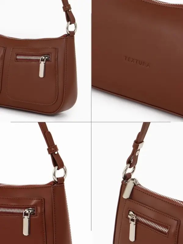 Сумка женская багет TEXTURA на молнии, 21&times;6&times;13 см, коричневая