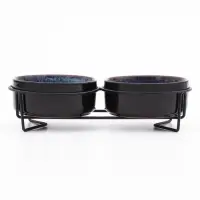 Набор мисок керамических на подставке, 2&times;250 мл - 13&times;5 см, чёрно-синие
