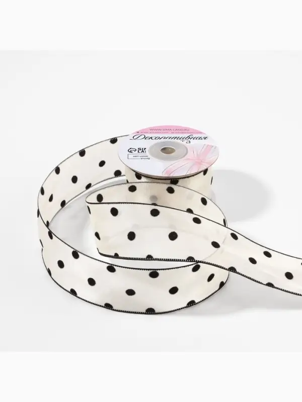 Лента капроновая &laquo;Горох&raquo;, с рисунком, 38 мм, 9.1&plusmn;0.5 м, бежевая, чёрная