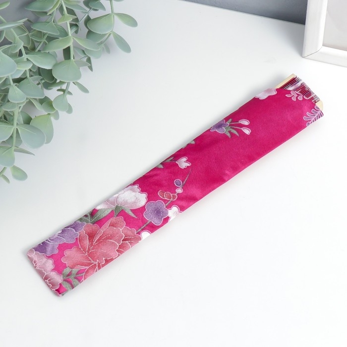 Веер бамбук, текстиль h=21 см  Веер бамбук, текстиль h=21 см "Цветы" с чехлом, бордовый