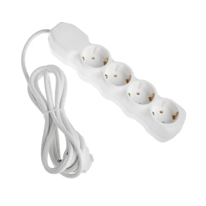 Удлинитель сетевой Luazon Lighting ECO, 4 розетки, 2.7 м, 16 А, 3500 Вт, заземление, белый