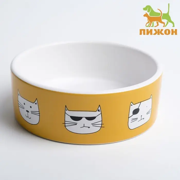 Миска &laquo;Опасные коты&raquo;, 230 мл, 12.5&times;4.5 cм, керамика, белая, оранжевая