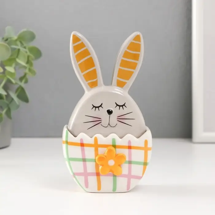 Шкатулка для украшений &laquo;Зайка в яйце&raquo;, керамика, серо-жёлтый, 8&times;5.4&times;14.2 см