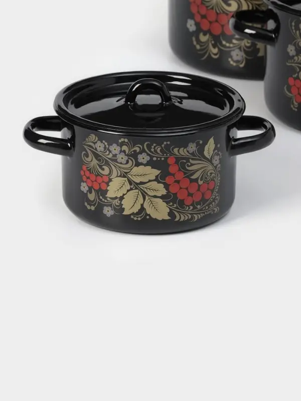 Набор кастрюль эмалированных &laquo;Рябина&raquo;, 3 предмета: 1.5 л, 2.9 л, 4.5 л, чёрный