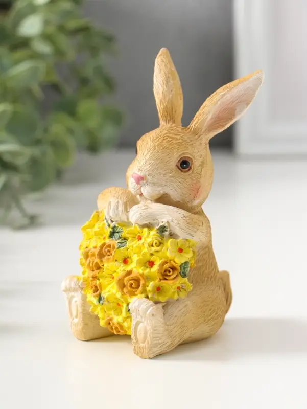 Сувенир полистоун "Зайчик с жёлтым цветочным сердцем" 11,5 см