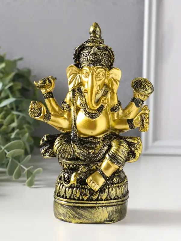 Сувенир полистоун "Ганеша на пуфе" золотая бронза 6х11,3х16,5 см
